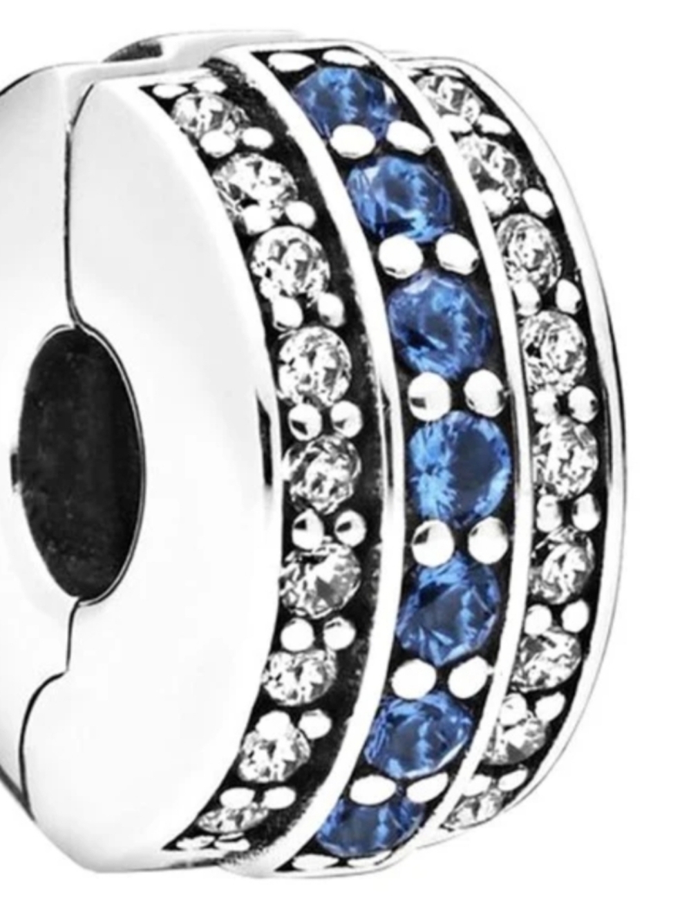 Pandora Blue and White Pave Clip Charm, designed for Moments bracelets.